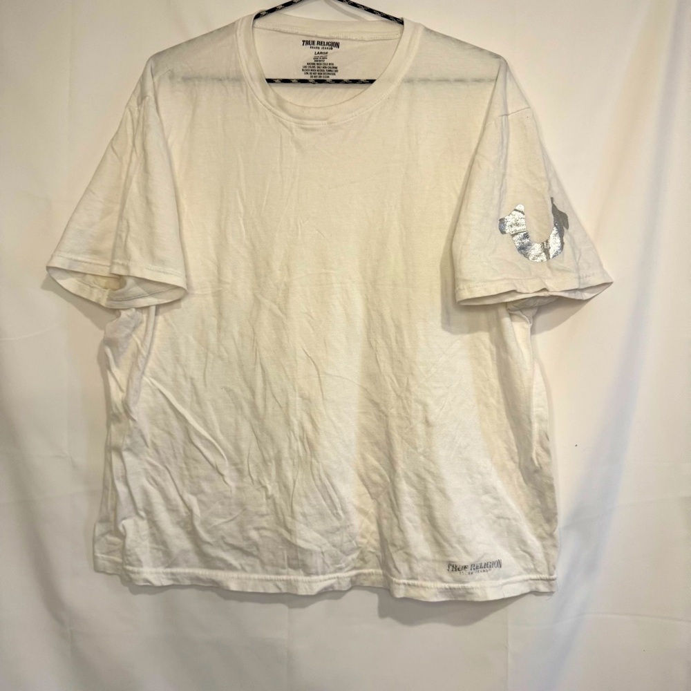 True Religion White Cotton Crew Neck T-shirt Size Large w/logo